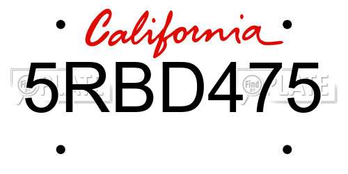 5RBD475 California License Plate