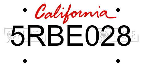 5RBE028 California License Plate