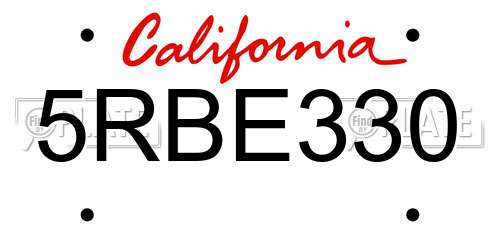 5RBE330 California License Plate
