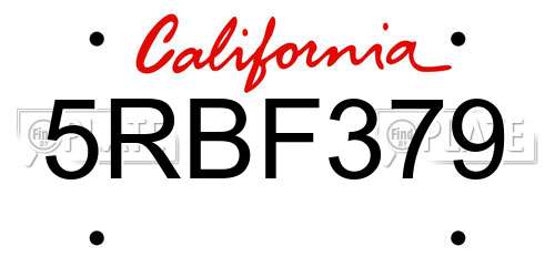 5RBF379 California License Plate