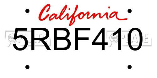 5RBF410 California License Plate