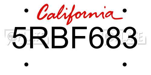 5RBF683 California License Plate