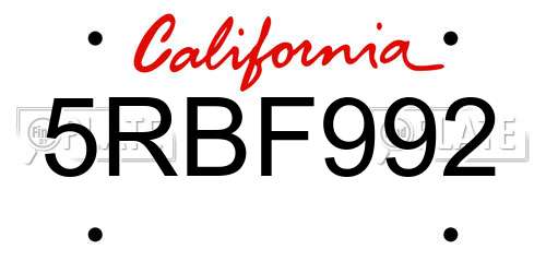 5RBF992 California License Plate