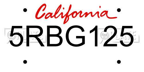 5RBG125 California License Plate