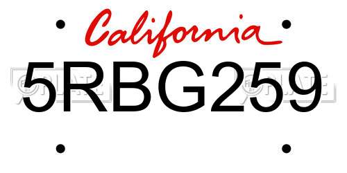 5RBG259 California License Plate