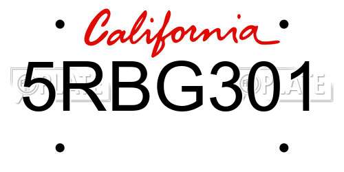 5RBG301 California License Plate
