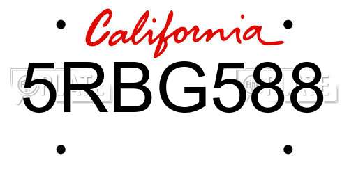 5RBG588 California License Plate
