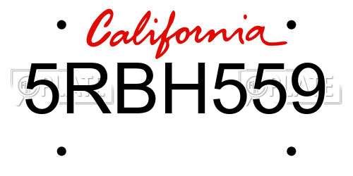 5RBH559 California License Plate