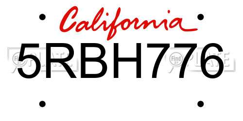5RBH776 California License Plate