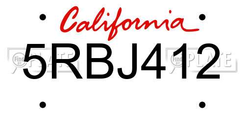 5RBJ412 California License Plate