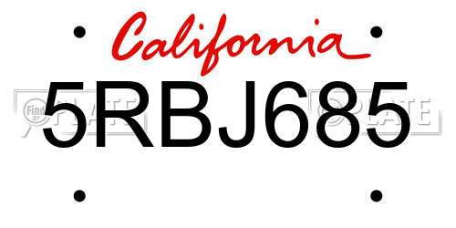 5RBJ685 California License Plate