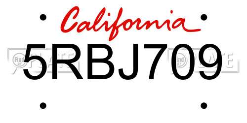 5RBJ709 California License Plate