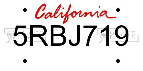 5RBJ719 California License Plate