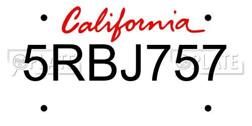 5RBJ757 California License Plate
