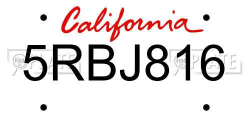 5RBJ816 California License Plate