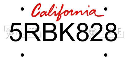 5RBK828 California License Plate
