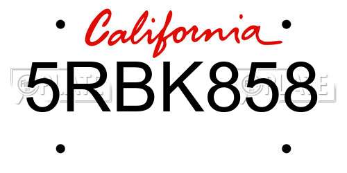 5RBK858 California License Plate