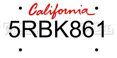 5RBK861 California License Plate