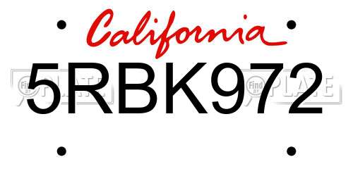 5RBK972 California License Plate