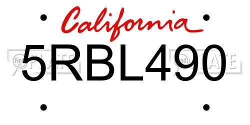 5RBL490 California License Plate