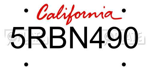 5RBN490 California License Plate