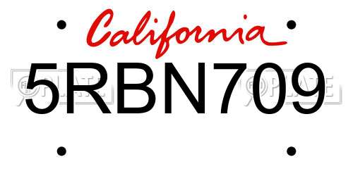 5RBN709 California License Plate