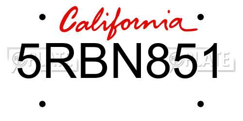 5RBN851 California License Plate