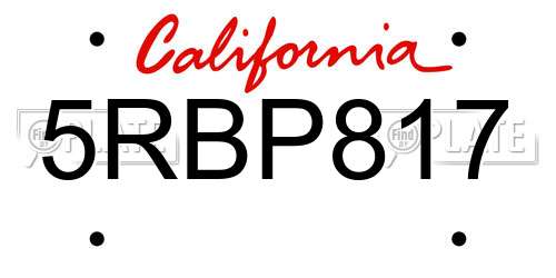 5RBP817 California License Plate