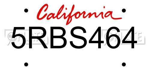 5RBS464 California License Plate