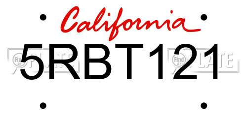 5RBT121 California License Plate