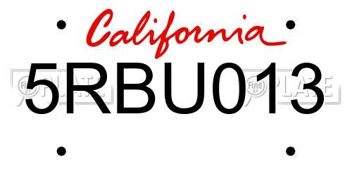5RBU013 California License Plate