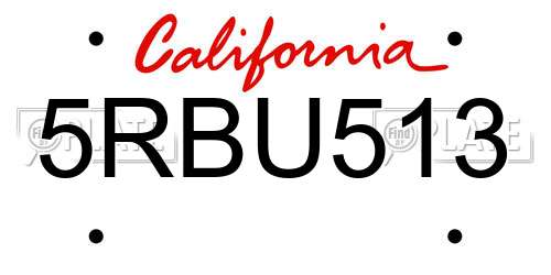 5RBU513 California License Plate