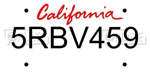 5RBV459 California License Plate