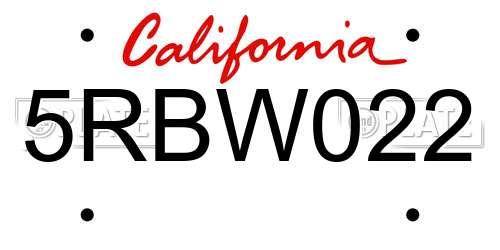 5RBW022 California License Plate