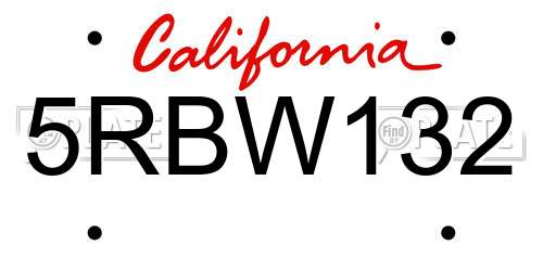 5RBW132 California License Plate