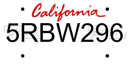 5RBW296 California License Plate