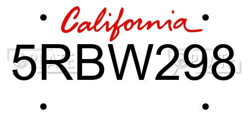 5RBW298 California License Plate