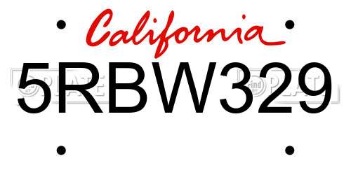 5RBW329 California License Plate