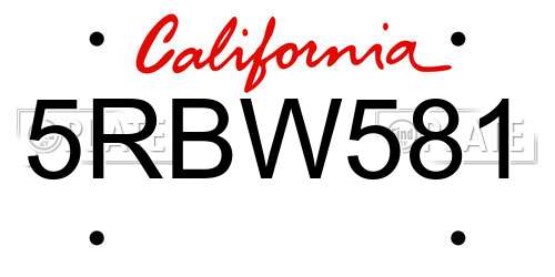 5RBW581 California License Plate