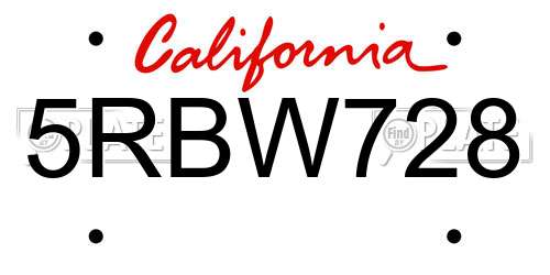 5RBW728 California License Plate