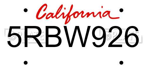 5RBW926 California License Plate