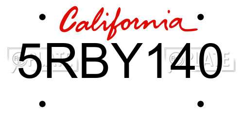 5RBY140 California License Plate