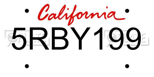 5RBY199 California License Plate