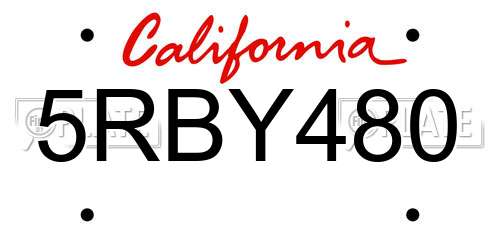 5RBY480 California License Plate