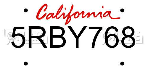 5RBY768 California License Plate