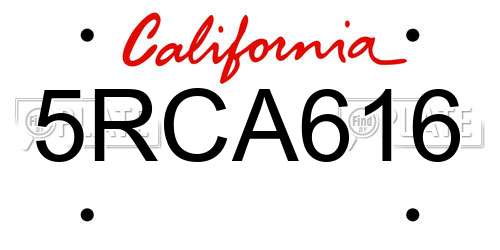 5RCA616 California License Plate