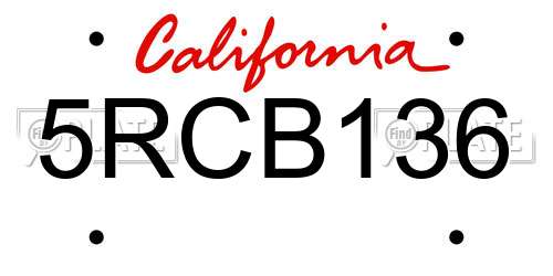 5RCB136 California License Plate