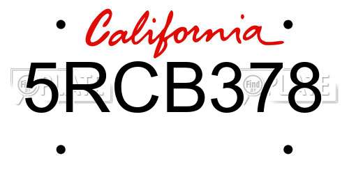 5RCB378 California License Plate