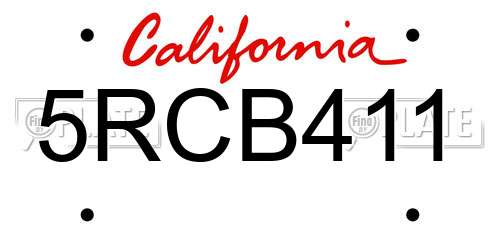 5RCB411 California License Plate