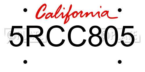 5RCC805 California License Plate